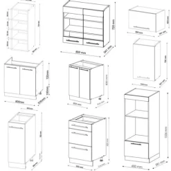Vicco Fame-Line kök, Blank svart ek/vit, 280 cm