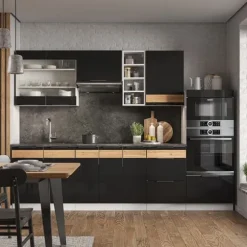 Vicco kök Fame-Line, Ek blank svart/vit, 280 cm, PT Ek