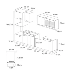 Vicco kök R-Line, betong svart/vit, 300 cm PT Ek