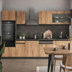 Vicco kök R-Line, Gyllene ek/antracit, 300 cm med högskåp, PT Marble