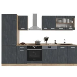 Vicco kök R-Line, Svart betong/guld ek, 300 cm utan bänkskiva