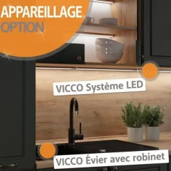 Vicco kök R-Line, Svart betong/guld ek, 300 cm utan bänkskiva