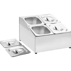vidaXL Gastronormbehållare med 4 GN 1/6 kantin rostfritt stål - Hållare för köksgeråd