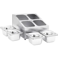 vidaXL Gastronormbehållare med 4 GN 1/6 kantin rostfritt stål - Hållare för köksgeråd