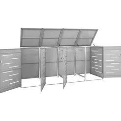 vidaXL Skjul till fyra sopkärl 276,5x77,5x112,5 cm rostfritt stål - Ställningar till sopkärl