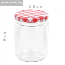 vidaXL Syltburkar i glas med vita och röda lock 48 st 230 ml - Honungsburkar
