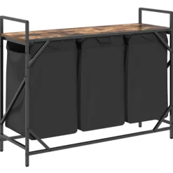 vidaXL Tvättkorg 3 fack med hylla rökfärgad ek