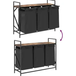 vidaXL Tvättkorg 3 fack med hylla rökfärgad ek