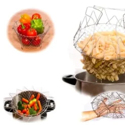 Vikbar salladskorg - Rostfritt stål - 2 STK - Rostbeständig - Multifunktion - Enkel förvaring