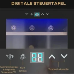 Vinkyl 24 flaskor, 5–20 °C, LED, 43×45×75 cm, svart