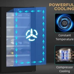 Vinkyl 24 flaskor, 5–20 °C, LED, 43×45×75 cm, svart