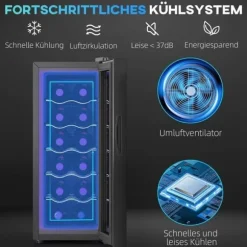 Vinkyl 12 flaskor 30 L 8–18 °C, dubbelt termoelektrisk med glasdörr & LED, touch, svart