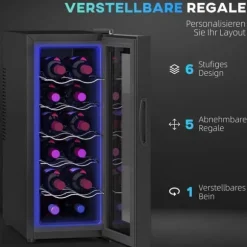 Vinkyl 12 flaskor 30 L 8–18 °C, dubbelt termoelektrisk med glasdörr & LED, touch, svart