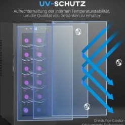 Vinkyl 12 flaskor 30 L 8–18 °C, dubbelt termoelektrisk med glasdörr & LED, touch, svart