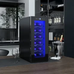 Vinkyl 12 flaskor 30 L 8–18 °C, dubbelt termoelektrisk med glasdörr & LED, touch, svart