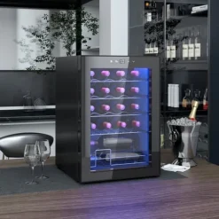 Vinkyl 20 flaskor 53 L, 5–18 °C, kompressor, anti-UV glasdörr, LED, svart