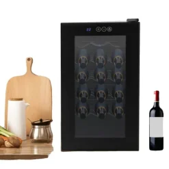 Vinkyl, 46 liters kapacitet, Temperaturområde 8–18°C, 5 justerbara hyllor, Tyst drift vid 38 dB, Härdat glasdörr