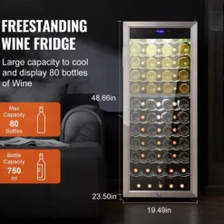 Vinkylare 80 flaskor, Dual Zone, Fristående Kylskåp, LED-ljus, Energisparande, Digital temperaturkontroll