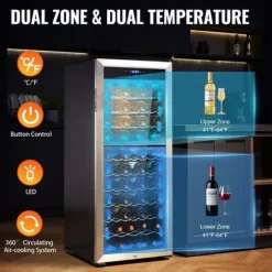 Vinkylare 80 flaskor, Dual Zone, Fristående Kylskåp, LED-ljus, Energisparande, Digital temperaturkontroll