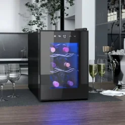 Vinkylskåp - 6 Flaskor 17 L - Invändig LED-belysning - Pekskärm - Justerbar temperatur - Metall - Svart