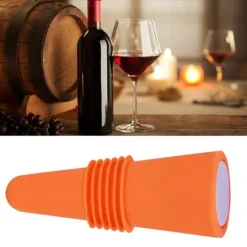 Vinpropp i livsmedelskvalitet, silikon i rostfritt stål, 6,1x2,35 cm, dekorativa, praktiska, återanvändbara vinkorkar för dekoration, orange