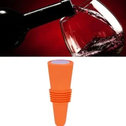 Vinpropp i livsmedelskvalitet, silikon i rostfritt stål, 6,1x2,35 cm, dekorativa, praktiska, återanvändbara vinkorkar för dekoration, orange