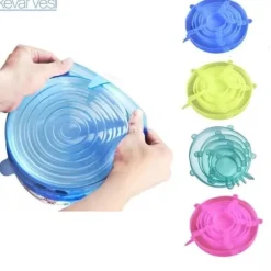 Vit färg Siliklock för matskålar, 6 stycken, expanderbara, mikrovågssäkra, p