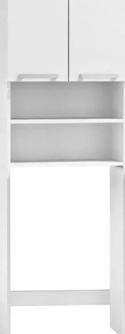 Vit förvaringsskåp över tvättmaskin med 4 hyllor & 2 dörrar