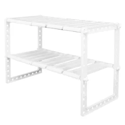 2-vånings diskbänksställ skåporganisatör förvaring teleskopisk hylla kök badrumshållare