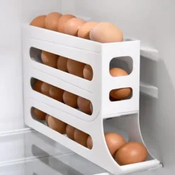 4-vånings ägghållare för kyl - Auto Rolling Fridge Egg Organizer, utrymmesbesparande äggdispenserhållare, 30 ägg kylskåp Äggställ (vit)