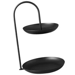 2-vånings serveringsbricka i järn, vattentät förvaringsfat i flera nivåer, för soffbord, fest, svart