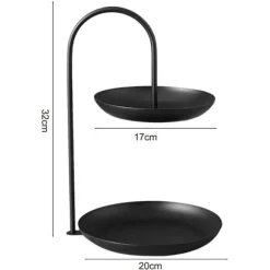 2-vånings serveringsbricka i järn, vattentät förvaringsfat i flera nivåer, för soffbord, fest, svart