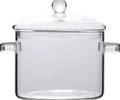 Värmebeständig glaskastrull med lock - 1900 ml spishäll för pasta, soppa, mjölk och barnmat - Säker och hållbar