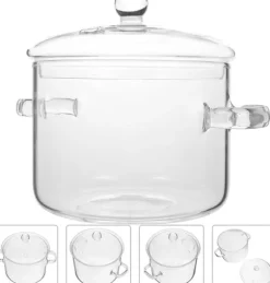 Värmebeständig glaskastrull med lock - 1900 ml spishäll för pasta, soppa, mjölk och barnmat - Säker och hållbar