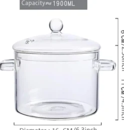 Värmebeständig glaskastrull med lock - 1900 ml spishäll för pasta, soppa, mjölk och barnmat - Säker och hållbar