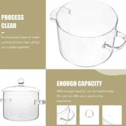 Värmebeständig glaskastrull med lock - 1900 ml spishäll för pasta, soppa, mjölk och barnmat - Säker och hållbar