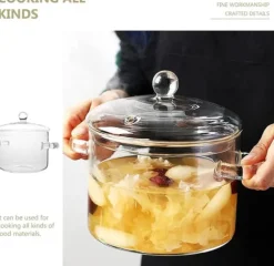 Värmebeständig glaskastrull med lock - 1900 ml spishäll för pasta, soppa, mjölk och barnmat - Säker och hållbar