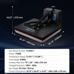 Värmepressmaskin 16 x 20, Sublimeringsöverföringsskrivare för DIY T-shirt, snabbt värme, digital temperaturkontroll