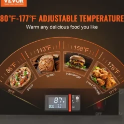 Värmeskåp för mat, 5 nivåer rostfritt stål, justerbara hyllor, förvaring