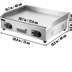 4400W 50-300°C justerbar 72,8x40 cm elektrisk stekpanna, stor kokyta, exakt temperaturkontroll, lätt att använda och rengöra
