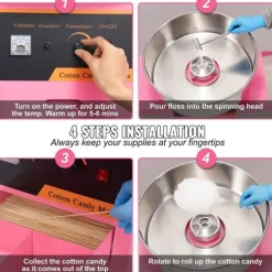 1050W elektrisk sockervaddsmaskin med vagn för olika fester, lämplig för de flesta sorters socker, hög säkerhet, lätt att manövrera