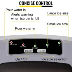 112W 12kg bärbar elektrisk ismaskin med kortfattad kontroll, snabb istillverkning, justerbara stora eller små isbitar, hänsynsfull design