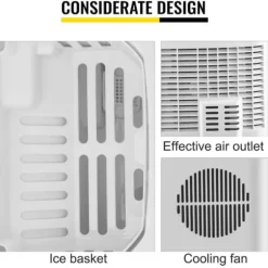 112W 12kg bärbar elektrisk ismaskin med kortfattad kontroll, snabb istillverkning, justerbara stora eller små isbitar, hänsynsfull design