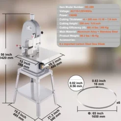 1500W kommersiell elektrisk köttbandsåg i rostfritt stål, kraftfull och hållbar sågmaskin.