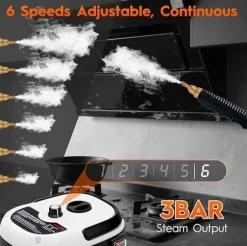 2500W Ångtvätt Handhållen – Tryckångare med 3 Borsthuvuden, 6 Nivåer, 1000ml Vattentank