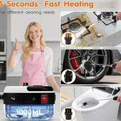 2500W Ångtvätt Handhållen – Tryckångare med 3 Borsthuvuden, 6 Nivåer, 1000ml Vattentank