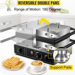 1600W rektangulär våffelbryggare med 2 vändbara dubbelsidiga bakformar, effektiv och jämn bakning, exakt temperatur/tidskontroll