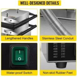 1600W rektangulär våffelbryggare med 2 vändbara dubbelsidiga bakformar, effektiv och jämn bakning, exakt temperatur/tidskontroll