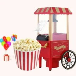 1200W retro mini varmluft popcornmaskin i handkärror stil, hälsosam och fettfri, kompakt och bärbar, lätt att rengöra