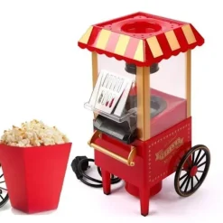 1200W retro mini varmluft popcornmaskin i handkärror stil, hälsosam och fettfri, kompakt och bärbar, lätt att rengöra